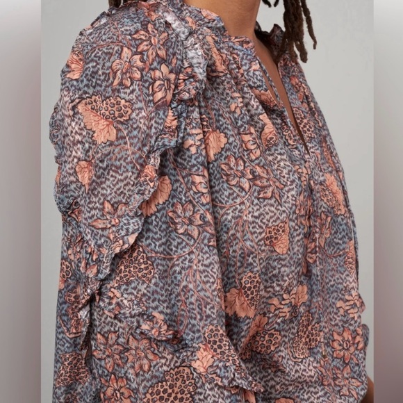 NWOT Ulla Johnson Manet Cotton Ruffle Floral Blouse Aegean Blue Sz 8 Medium - Picture 10 of 15